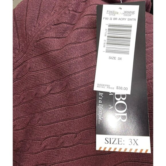 Sag Harbor Woman 3X Acrylic Cable Knit Sweater In Jarwine Color NWT JJ4034 - Picture 5 of 7